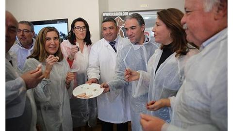 De derecha a izquierda, los consejeros Jesús Aguirre, Carmen Crespo, Elías Bendodo y Rocío Blanco degustando carne mechada.