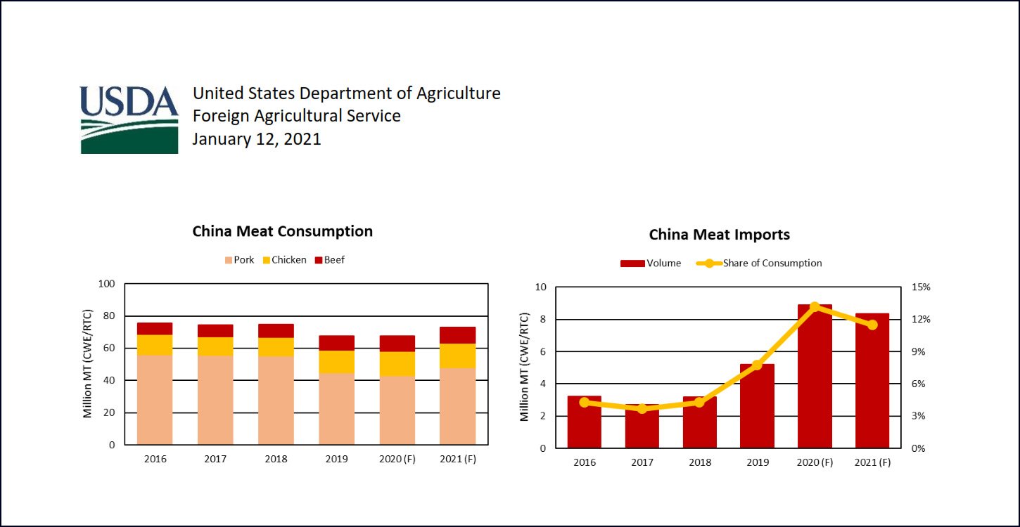 Producción y consumo de carne en el mundo en 2021: Previsiones de la USDA