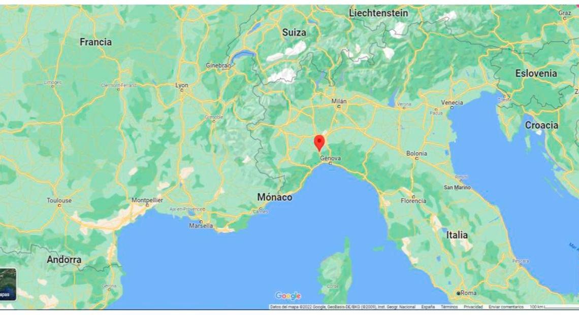Mapa 1 Localización del cadáver del jabalí positivo a PPA en el Municipio de Ovada (Google map)
