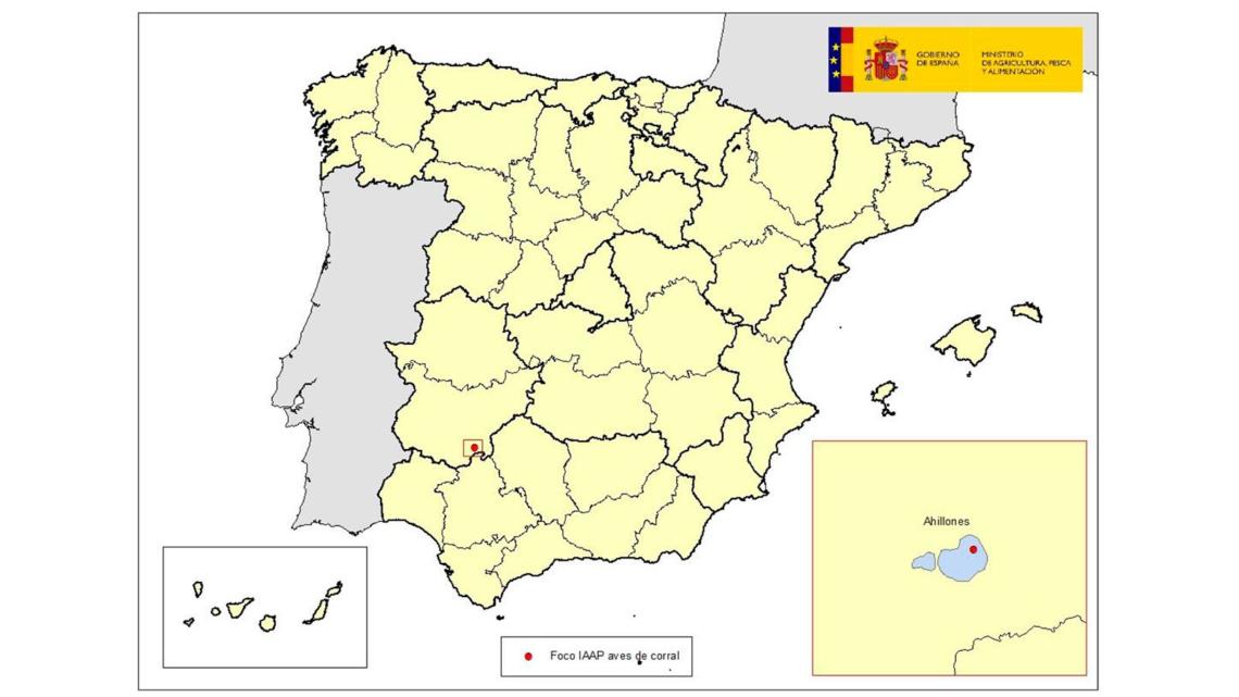 Localización de la explotación afectada en Badajoz.