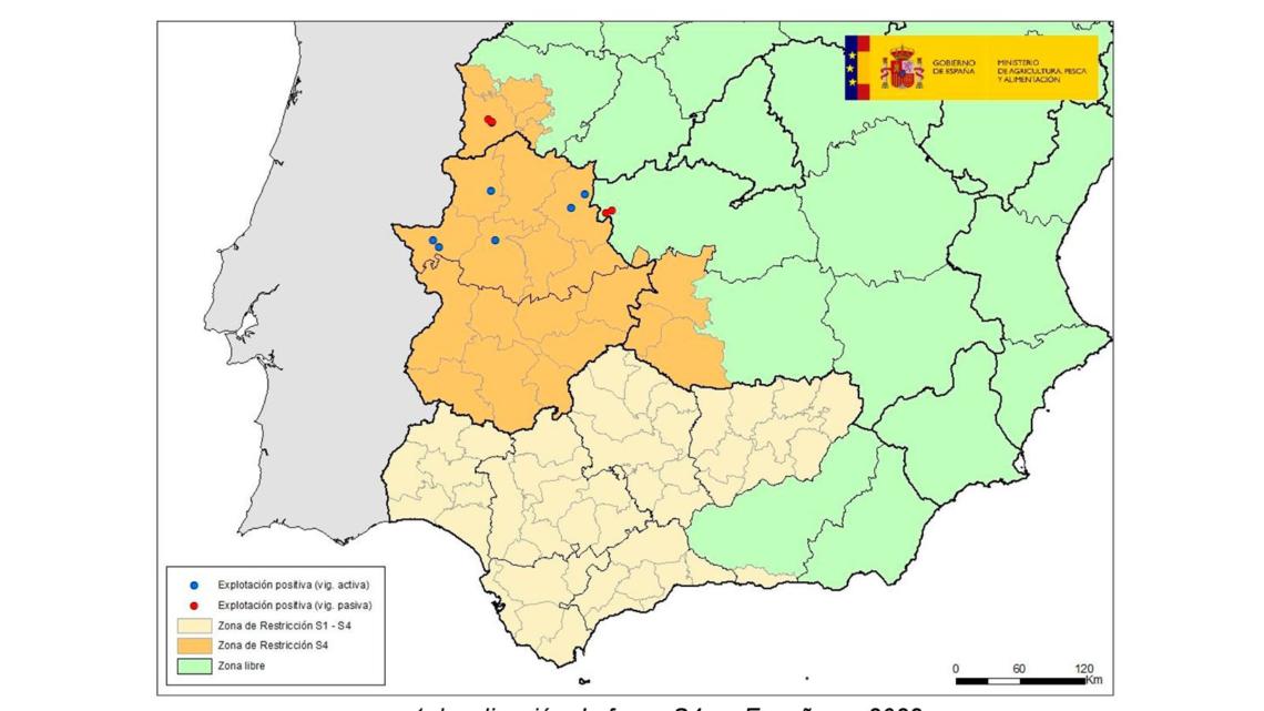 Localización de focos S4 en España en 2022.